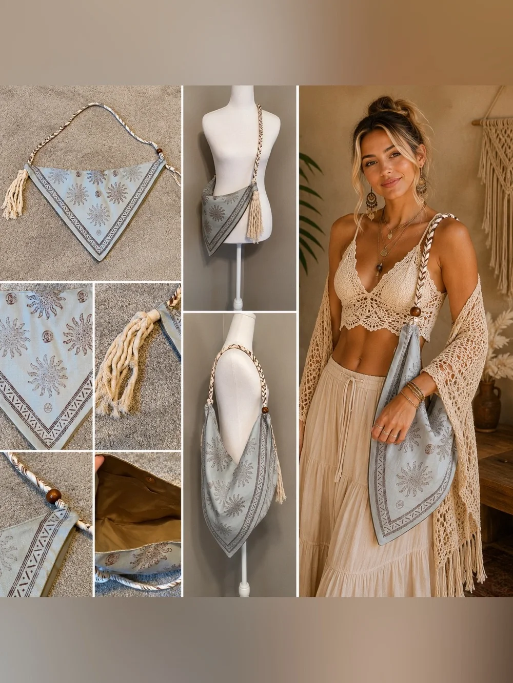 Boho Handmade Hobo Bag with Braided Strap